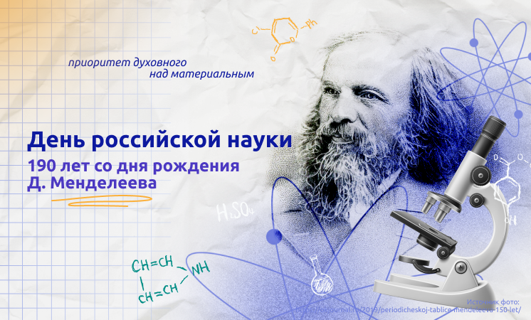 190 лет со дня рождения Д.И. Менделеева. ДЕНЬ РОССИЙСКОЙ НАУКИ.